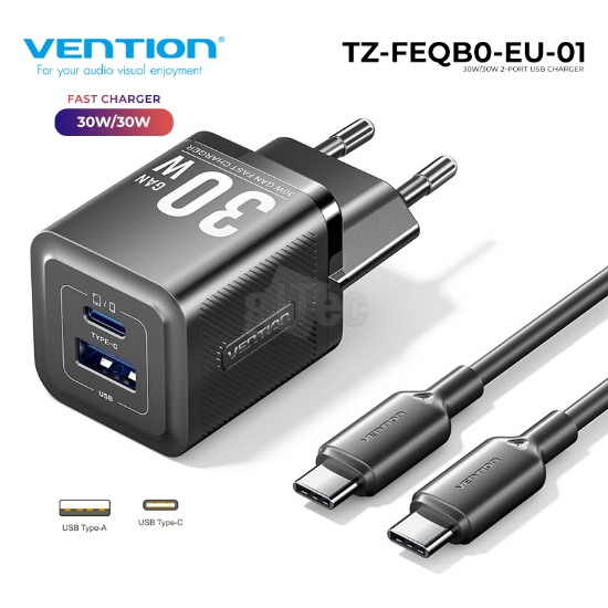 Picture of VENTION TZ-FEQB0-EU-01 2 Port USB-A / USB Type-C 30W/30W Black