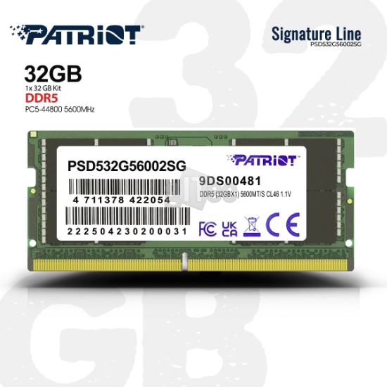 Picture of MEMORY PATRIOT SIGNATURE LINE PSD532G56002SG 32GB DDR5 5600MHZ SODIMM