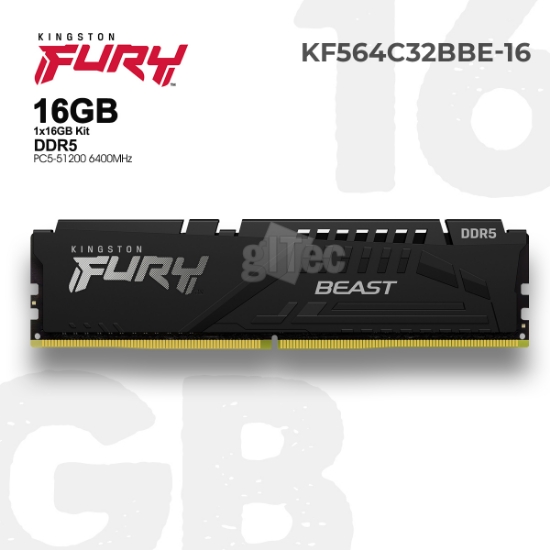 სურათი მეხსიერება KINGSTON FURY BEAST KF564C32BBE-16 DDR5 16GB 6400MHZ BLACK