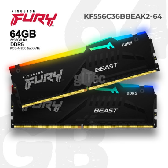 სურათი მეხსიერება KINGSTON FURY BEAST RGB KF556C36BBEAK2-64 DDR5 64GB 5600MHZ BLACK