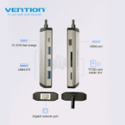 სურათი VENTION CNDHB 8-in-1 USB-C DOCKING STATION TYPE-C TO HDMI/USB3.0*3/RJ45/TF/SD/PD