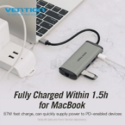 სურათი VENTION CNDHB 8-in-1 USB-C DOCKING STATION TYPE-C TO HDMI/USB3.0*3/RJ45/TF/SD/PD