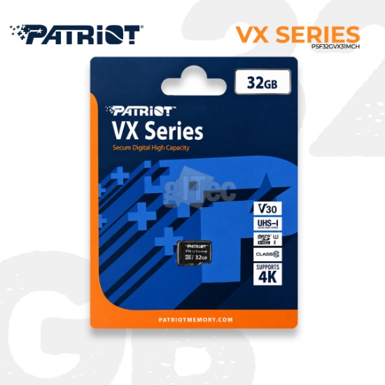 Picture of Memory Card PATRIOT PSF32GVX31MCH 32GB VX SERIES MICRO microSDHC V30 U1 UHS-I