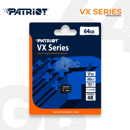 Picture of Memory Card PATRIOT PSF64GVX31MCX 64GB VX SERIES MICRO microSDHC V30 U1 UHS-I