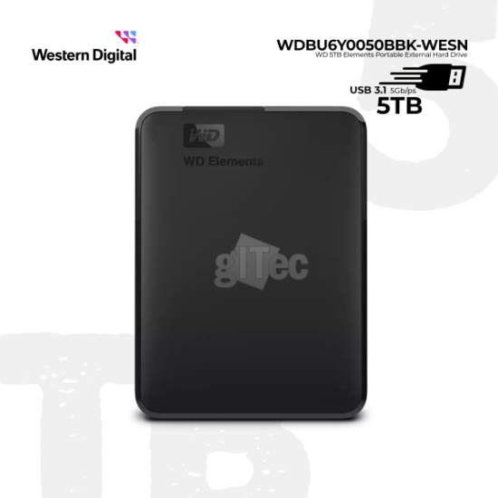 სურათი Western Digital WDBU6Y0050BBK-WESN WD 5TB Elements Portable External Hard Drive